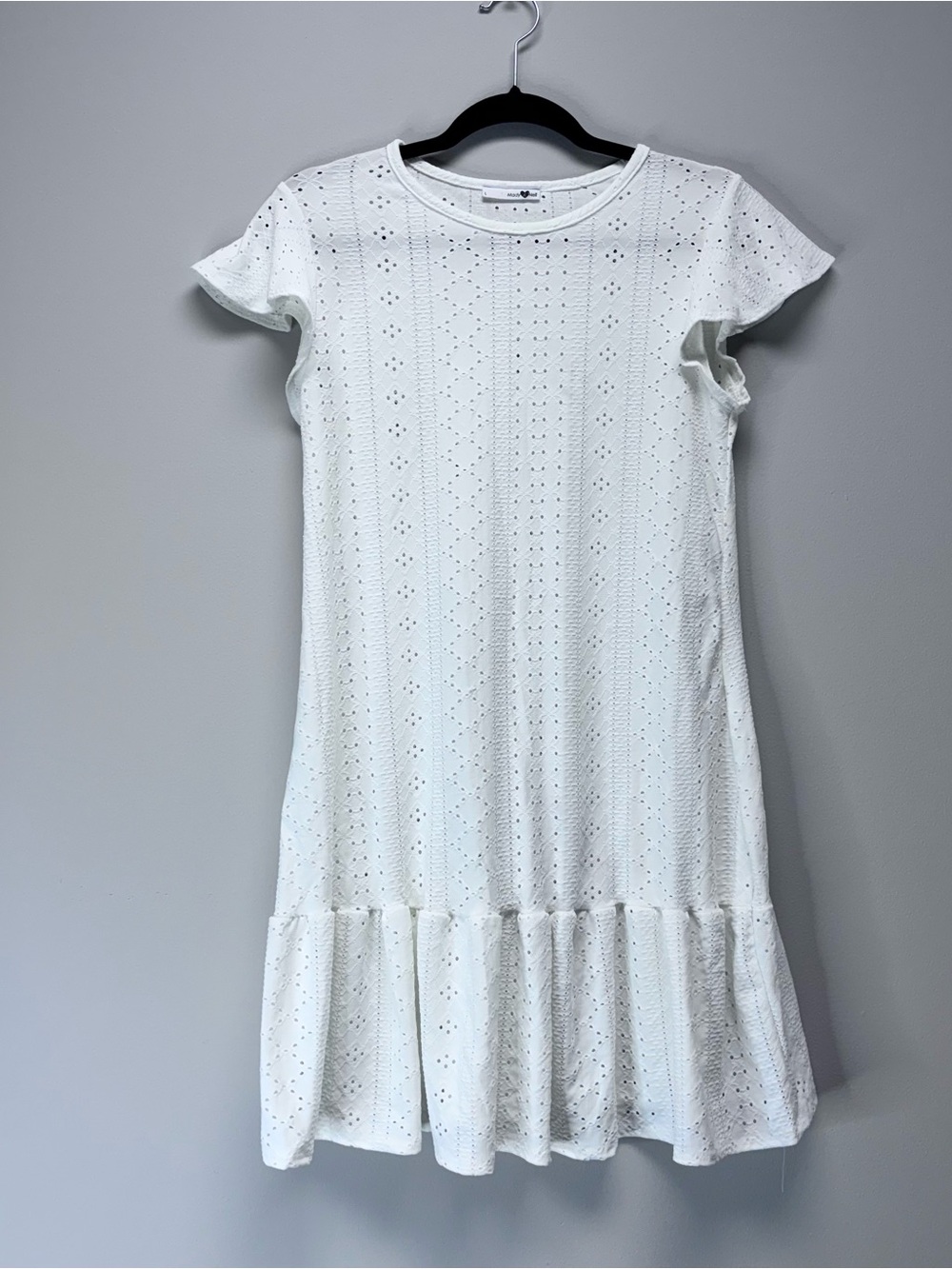 White Eyelet Ruffle-Hem Mini Dress